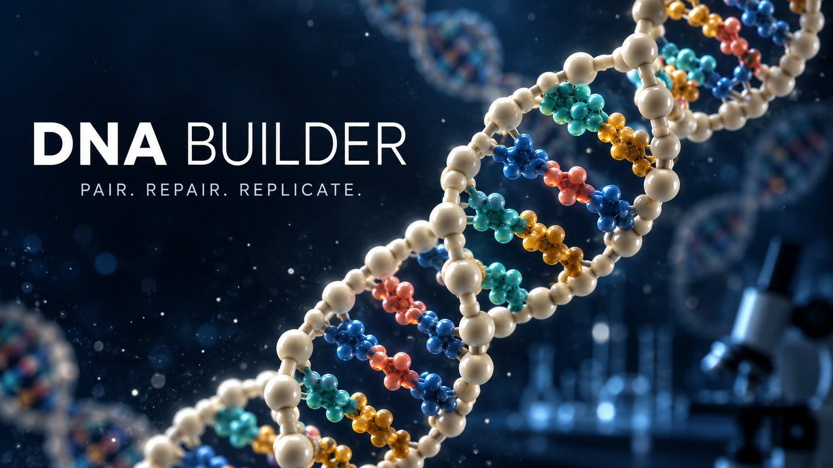 A colorful double helix in a molecular laboratory