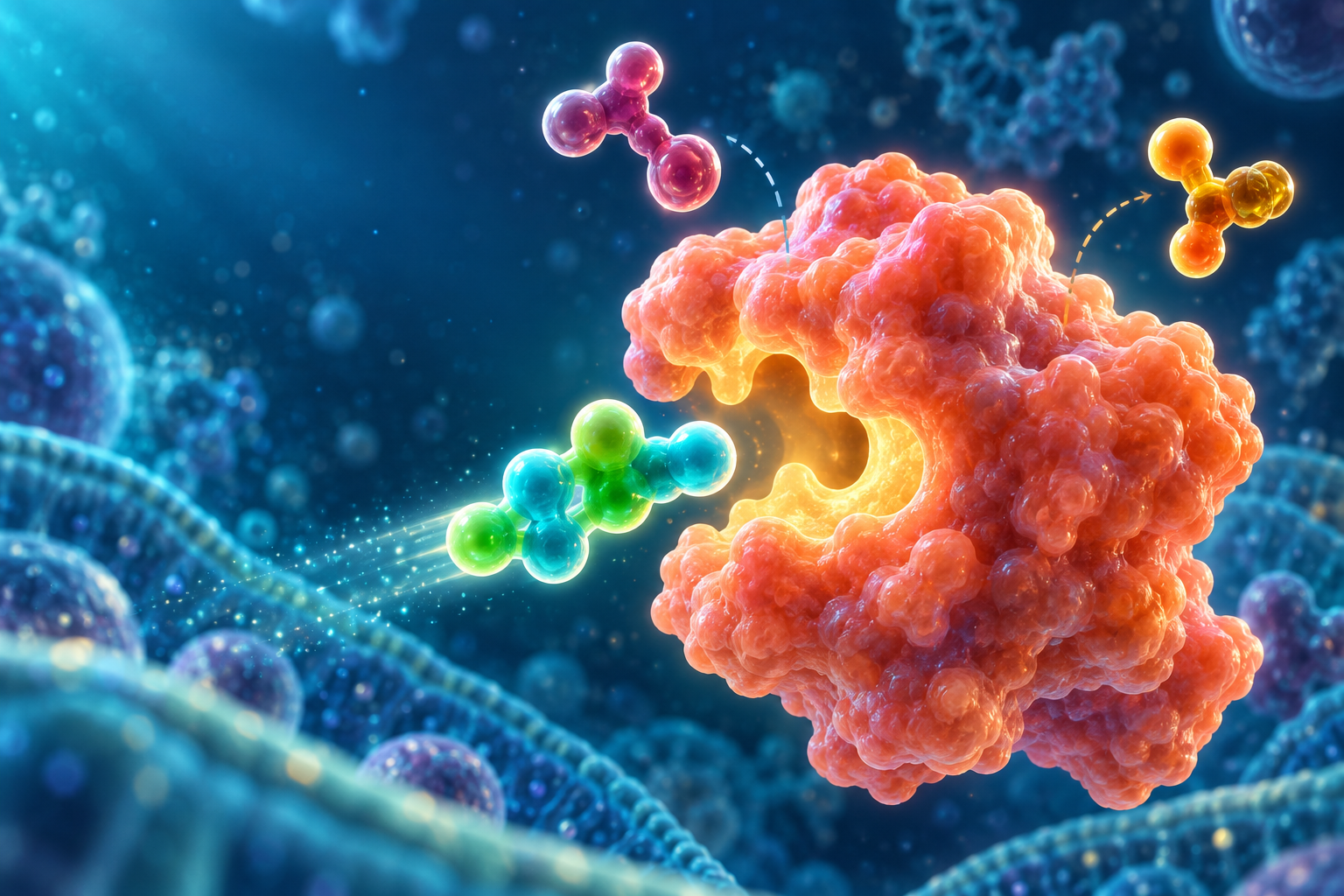 A substrate approaching the active site of an enzyme