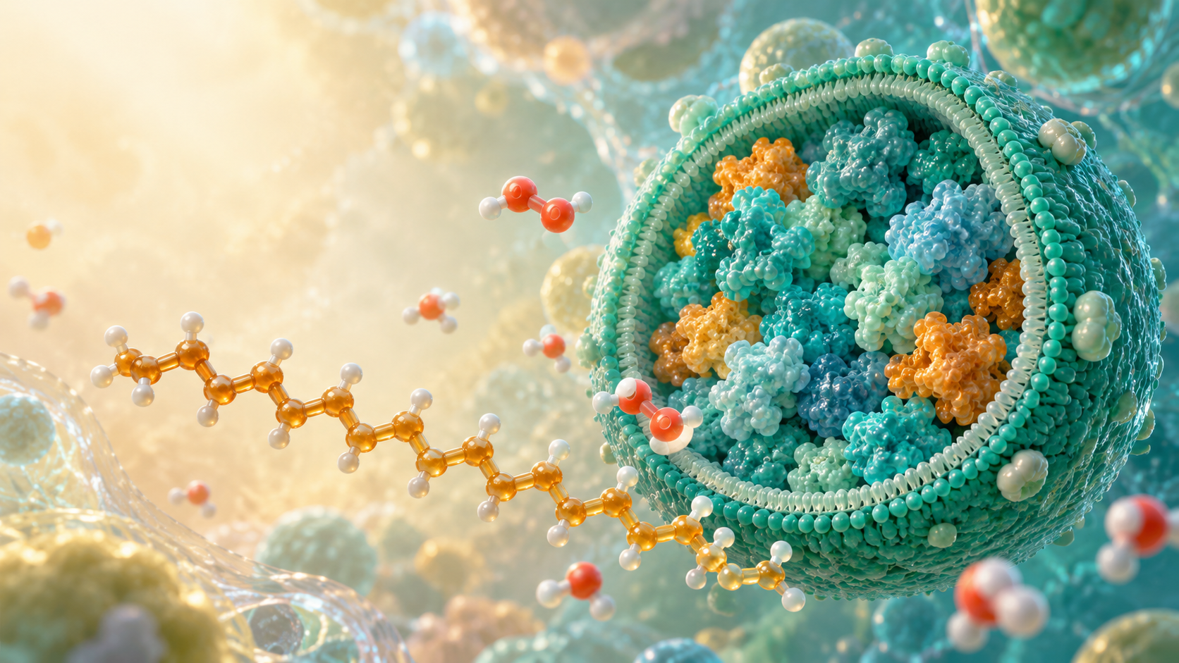Illustrated peroxisomes processing fatty acids and clearing hydrogen peroxide